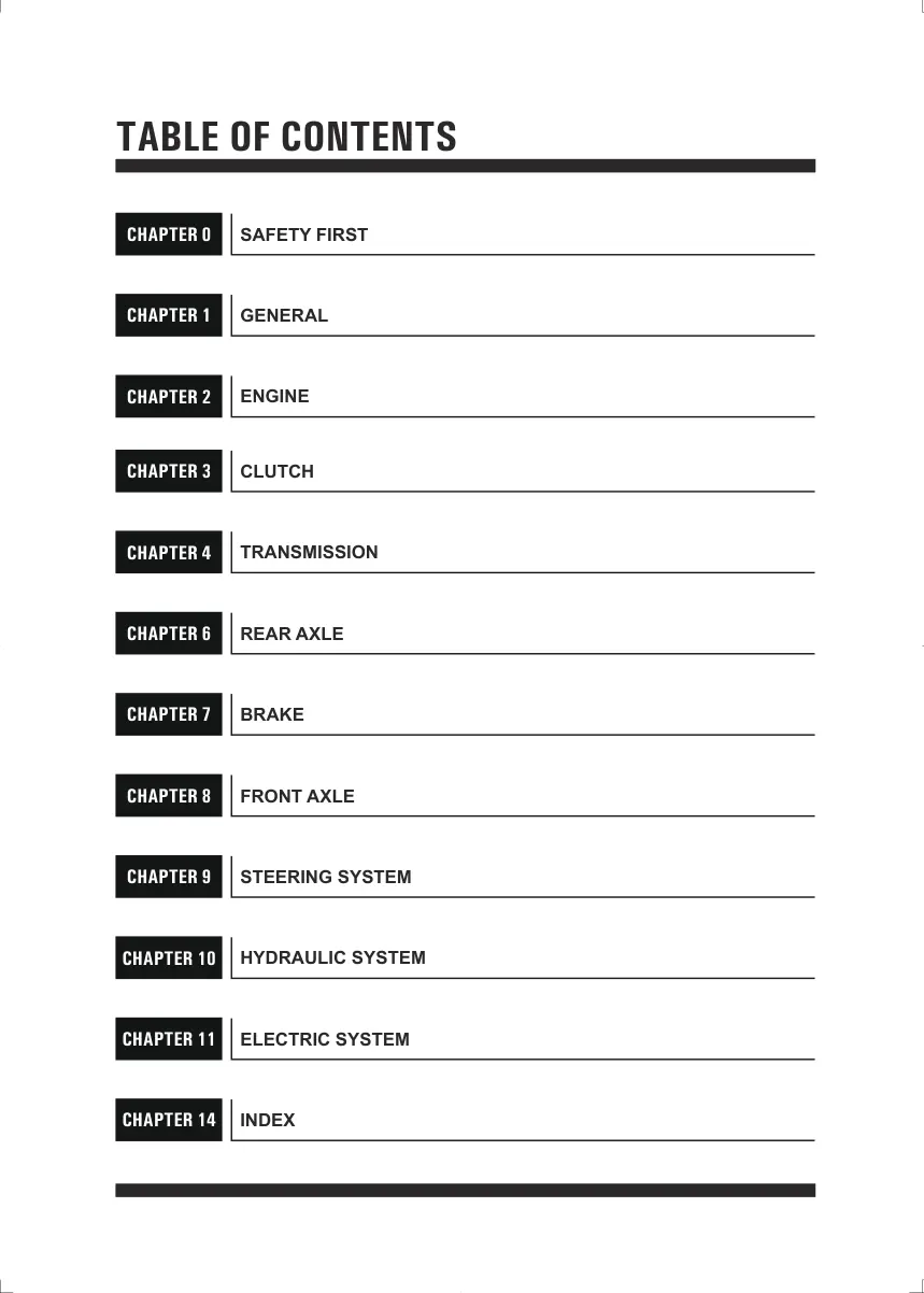 Kioti Daedong LX500L Tractor Service & Repair Manual preview page 5