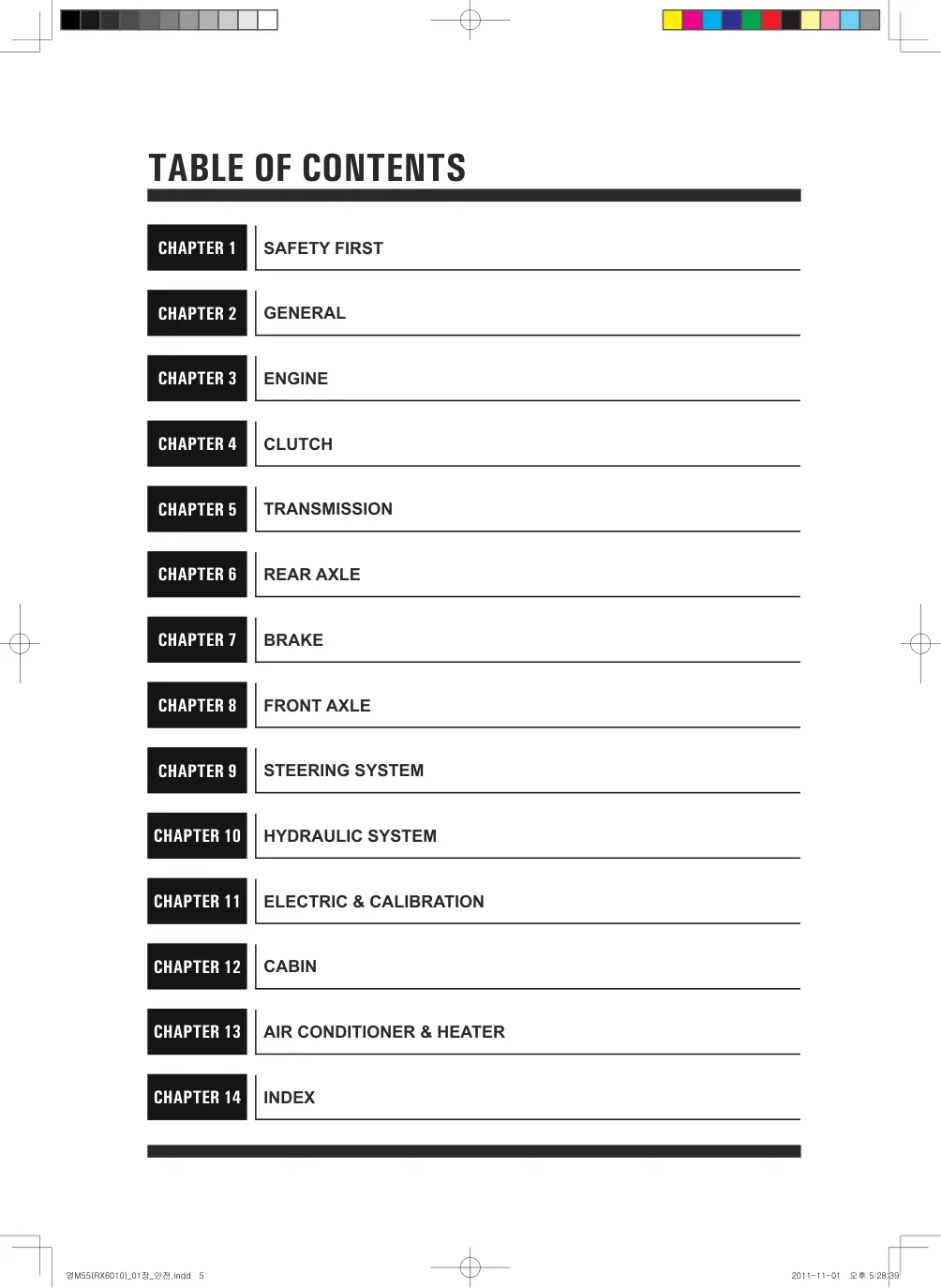 Kioti Daedong RX6010C RX6010PC Tractor Service & Repair Manual preview page 5