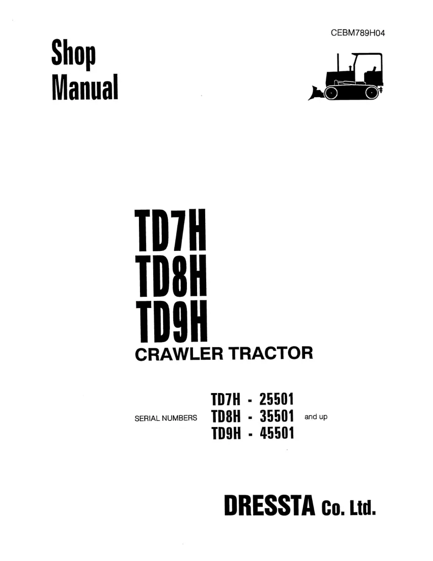 Komatsu TD-7H TD-8H TD-9H Crawler Tractor Service & Repair Manual preview page 1