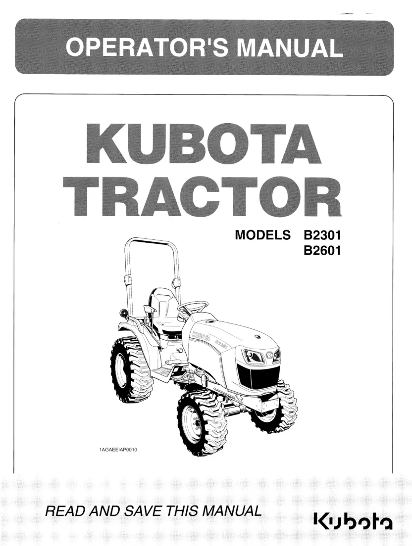 Kubota 2014 B2301 B2601 Tractor Operator's Manual preview page 1