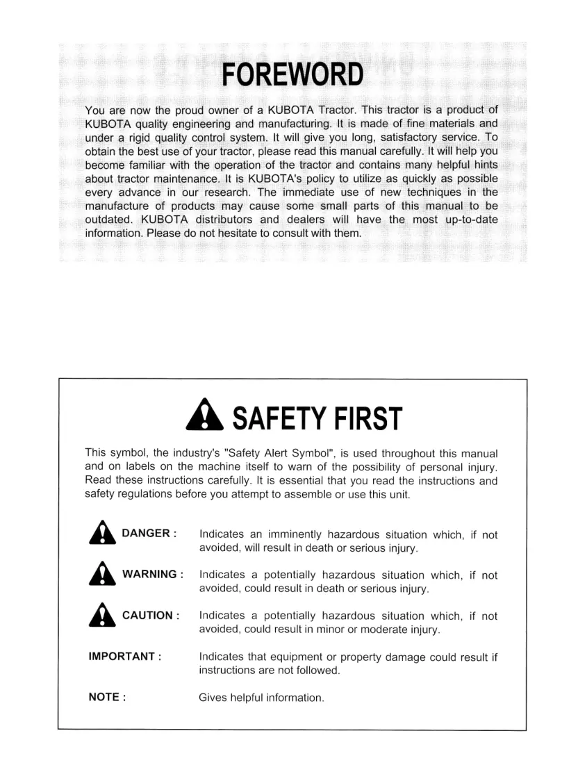 Kubota 2014 B2301 B2601 Tractor Operator's Manual preview page 4