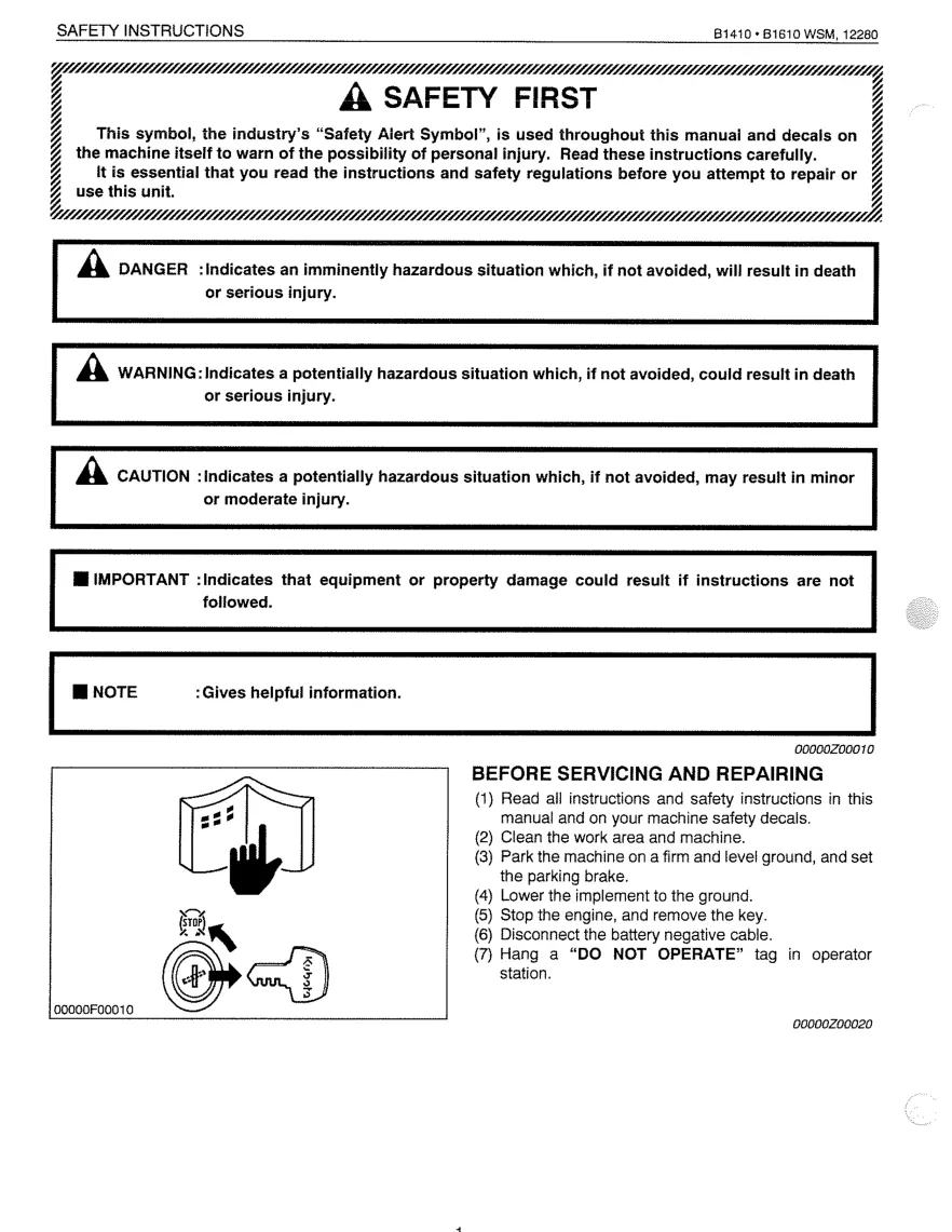 Kubota B1410 & B1610 Tractor Service & Repair Manual preview page 2