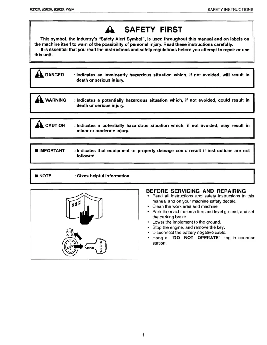 Kubota B2920 Tractor Service & Repair Manual preview page 1