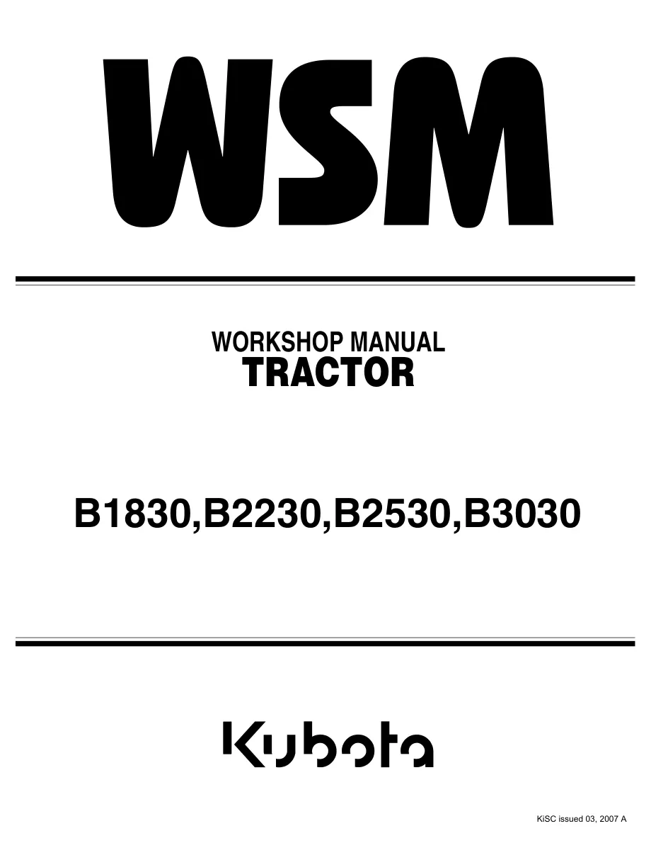 Kubota B3030 HSD Tractor Parts Manual preview page 1