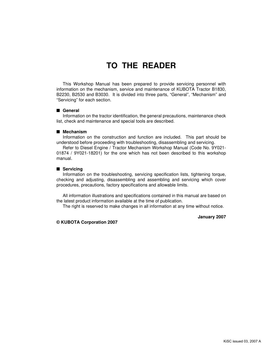 Kubota B3030 HSD Tractor Parts Manual preview page 2