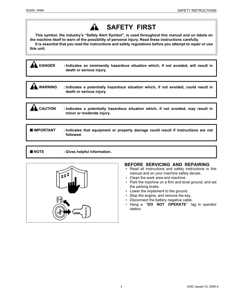 Kubota B3200 Tractors Service & Repair Manual preview page 3