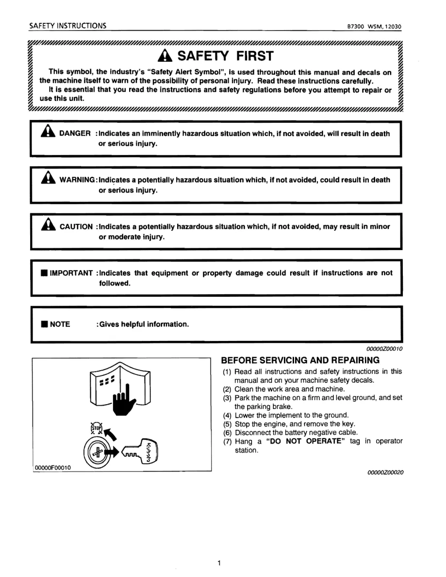 Kubota B7300 Tractor Service & Repair Manual preview page 1
