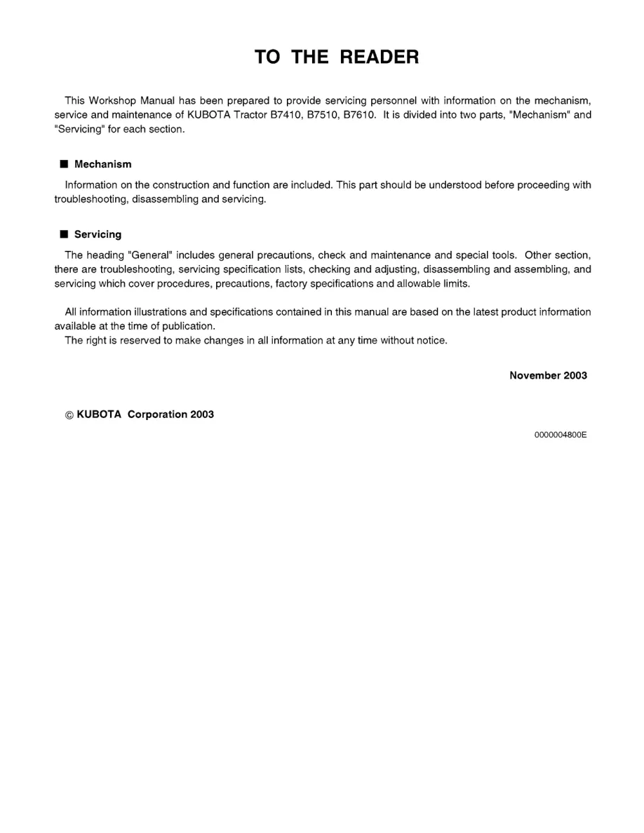Kubota B7410 B7510 B7610 Tractor Service & Repair Manual preview page 2