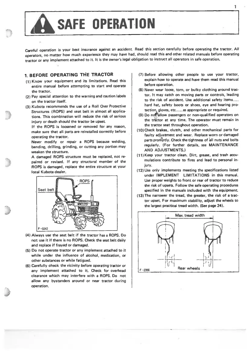 Kubota B8200 Tractor Operator's Manual preview page 4