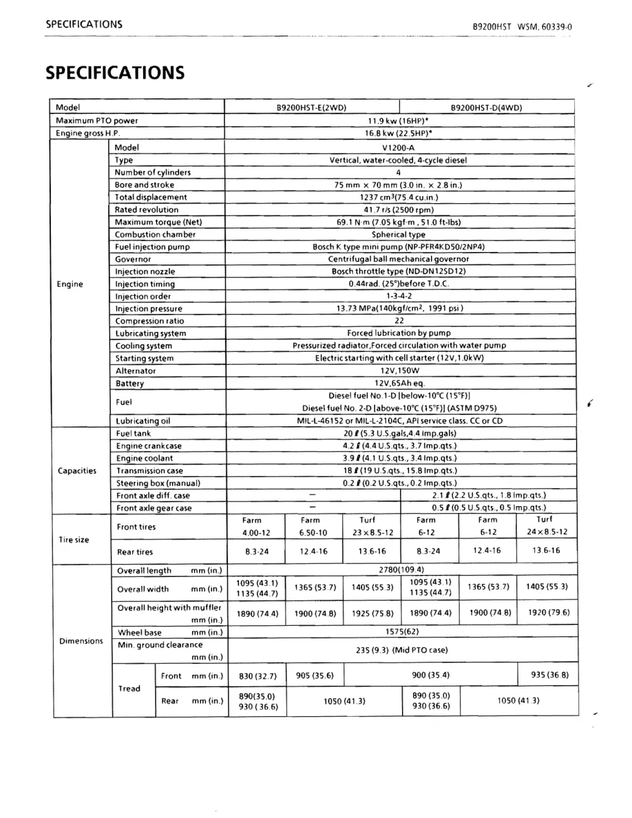 Kubota B9200HST B9200DC Tractor Service & Repair Manual preview page 1