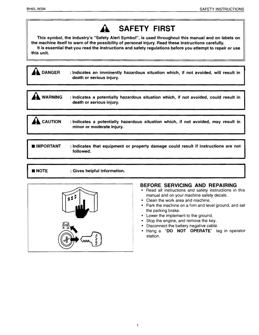 Kubota BH65 Backhoe Attachment Service & Repair Manual preview page 1