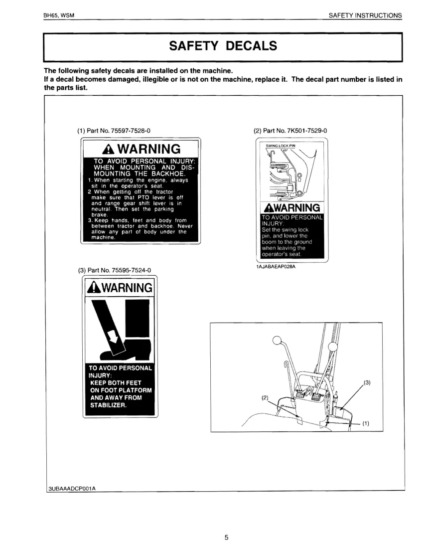 Kubota BH65 Backhoe Attachment Service & Repair Manual preview page 5