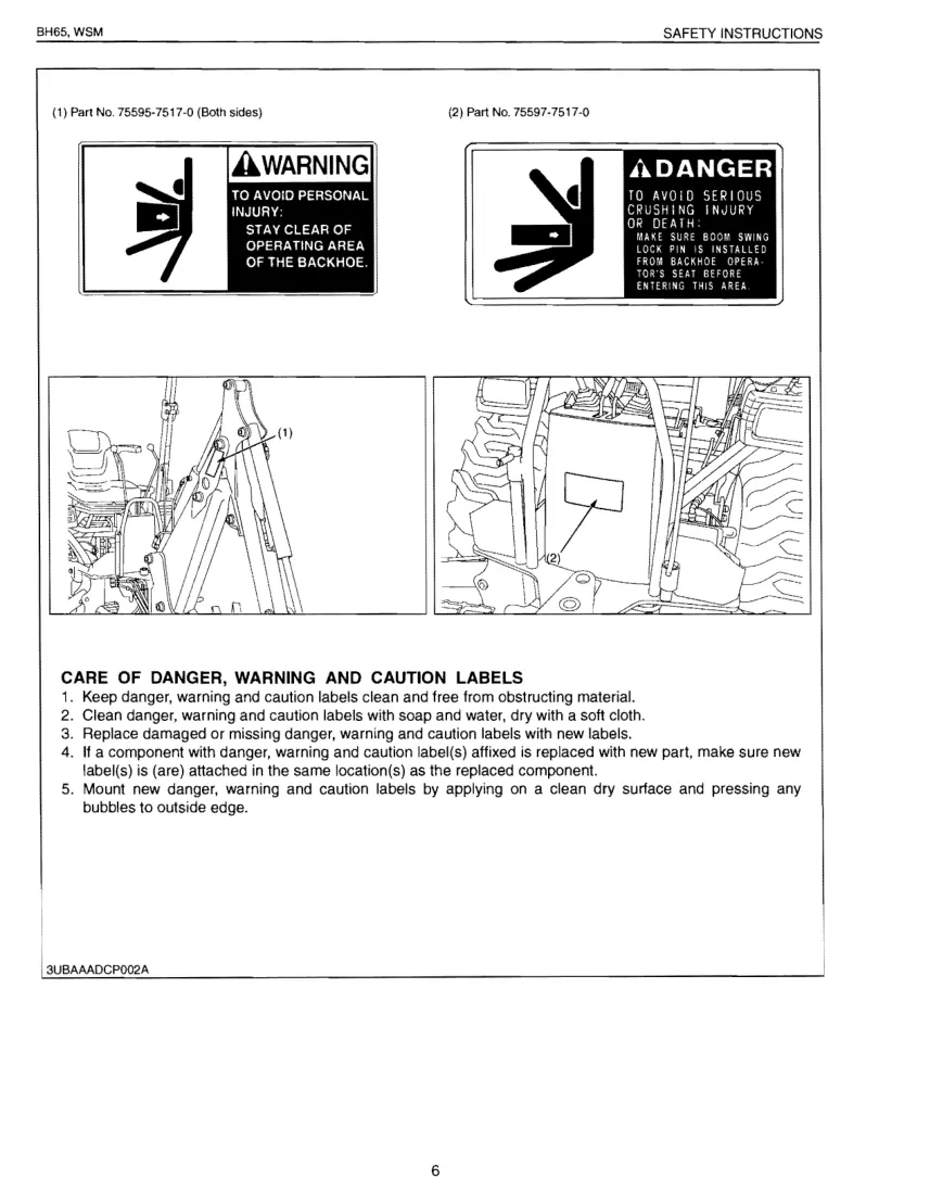 Kubota BH65 Backhoe Attachment Service & Repair Manual preview page 6