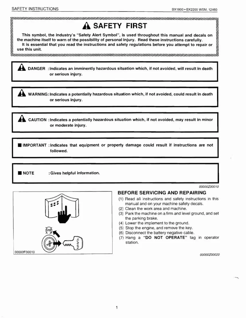 Kubota BX1800 BX2200 Tractor Service & Repair Manual preview page 1