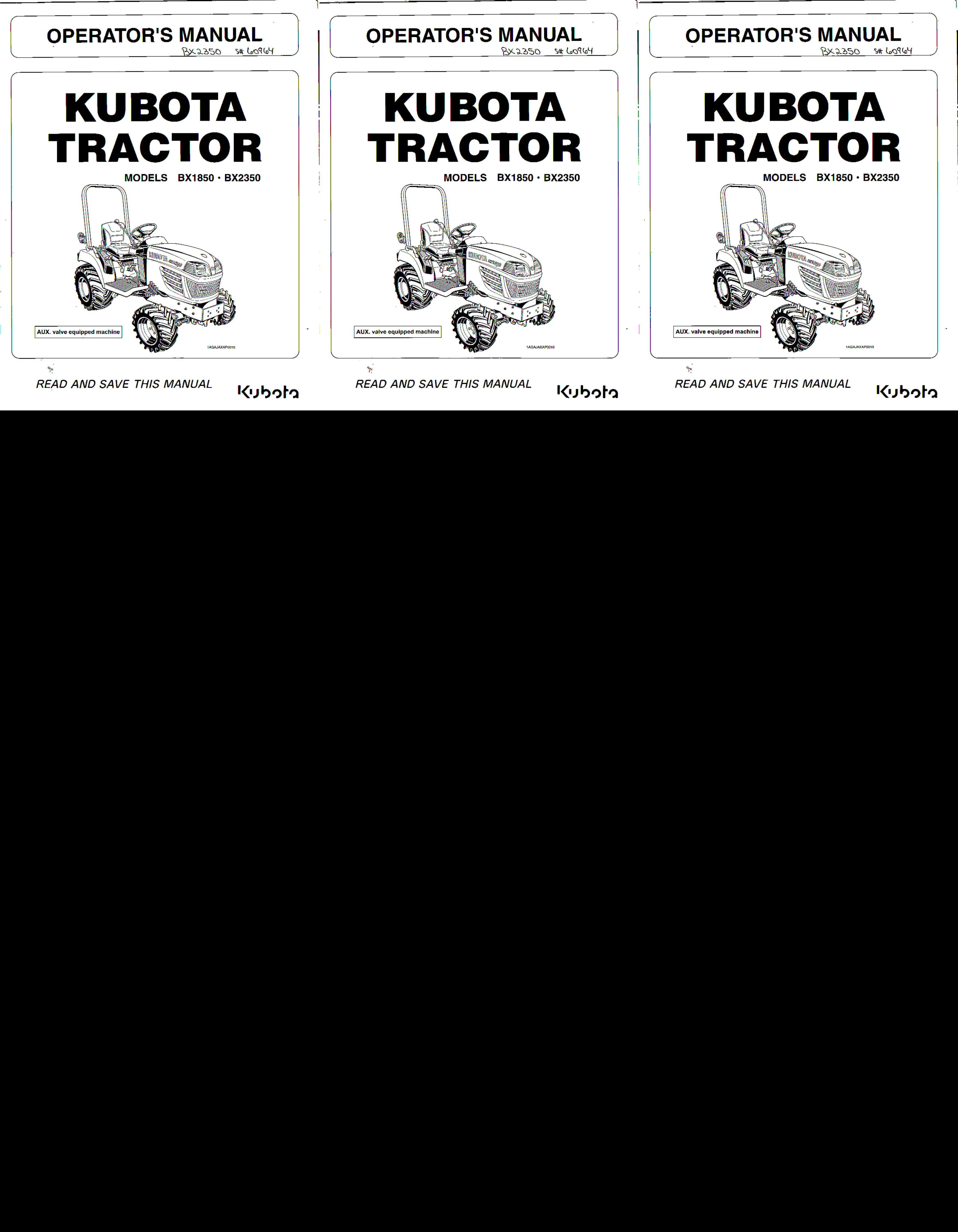 Kubota BX1850 BX2350 Tractor Operator's Manual preview page 1