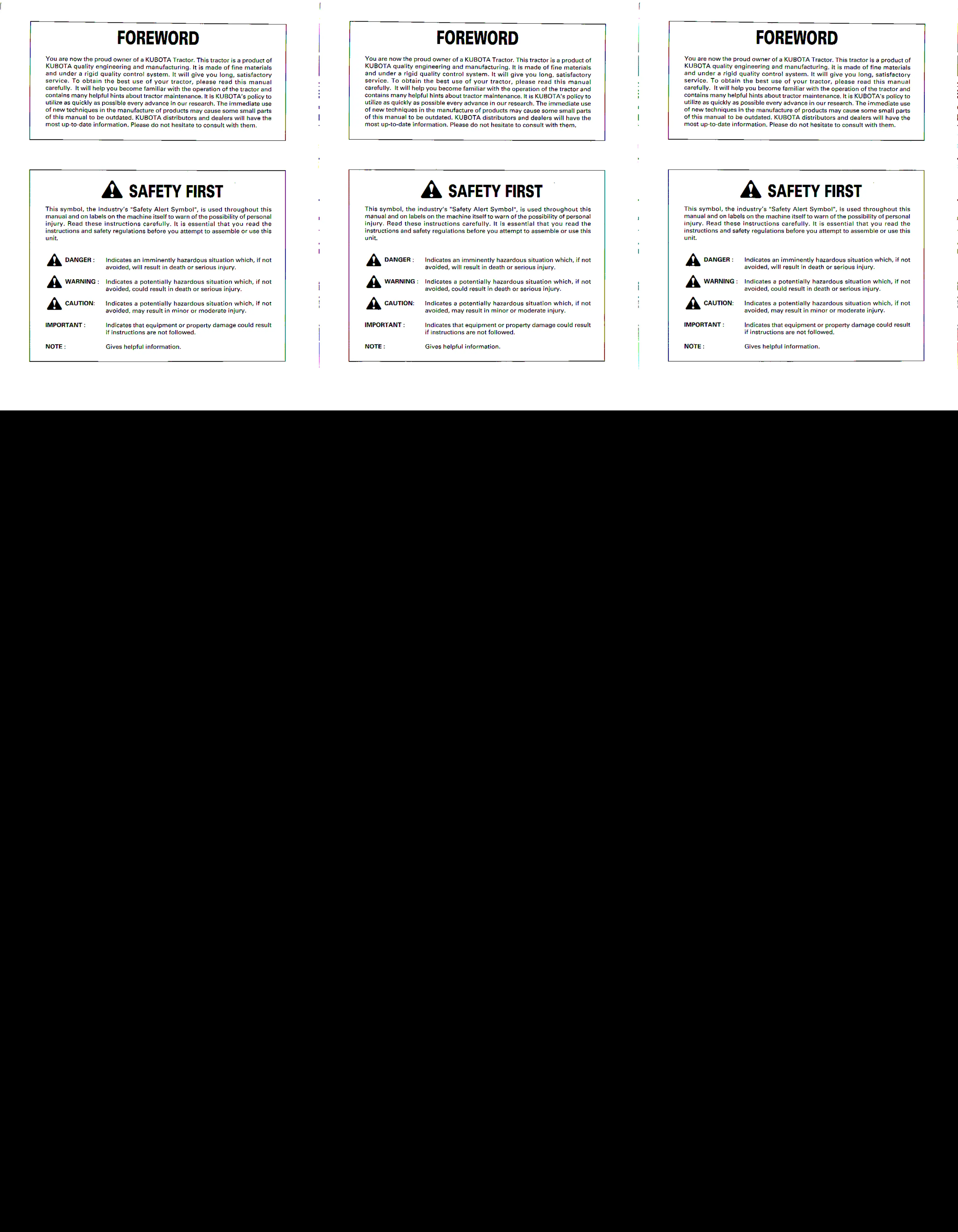 Kubota BX1850 BX2350 Tractor Operator's Manual preview page 4