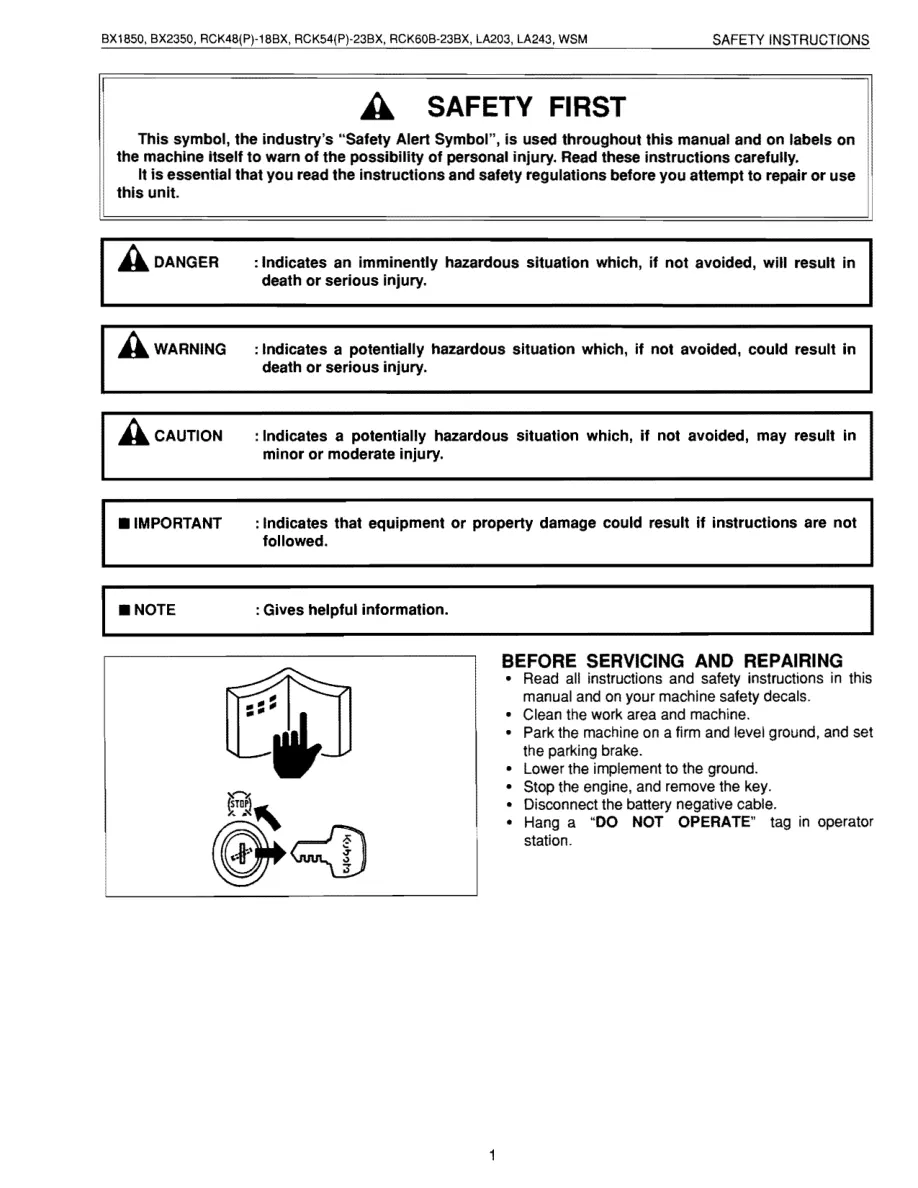 Kubota Bx1850 Tractor Service & Repair Manual preview page 1