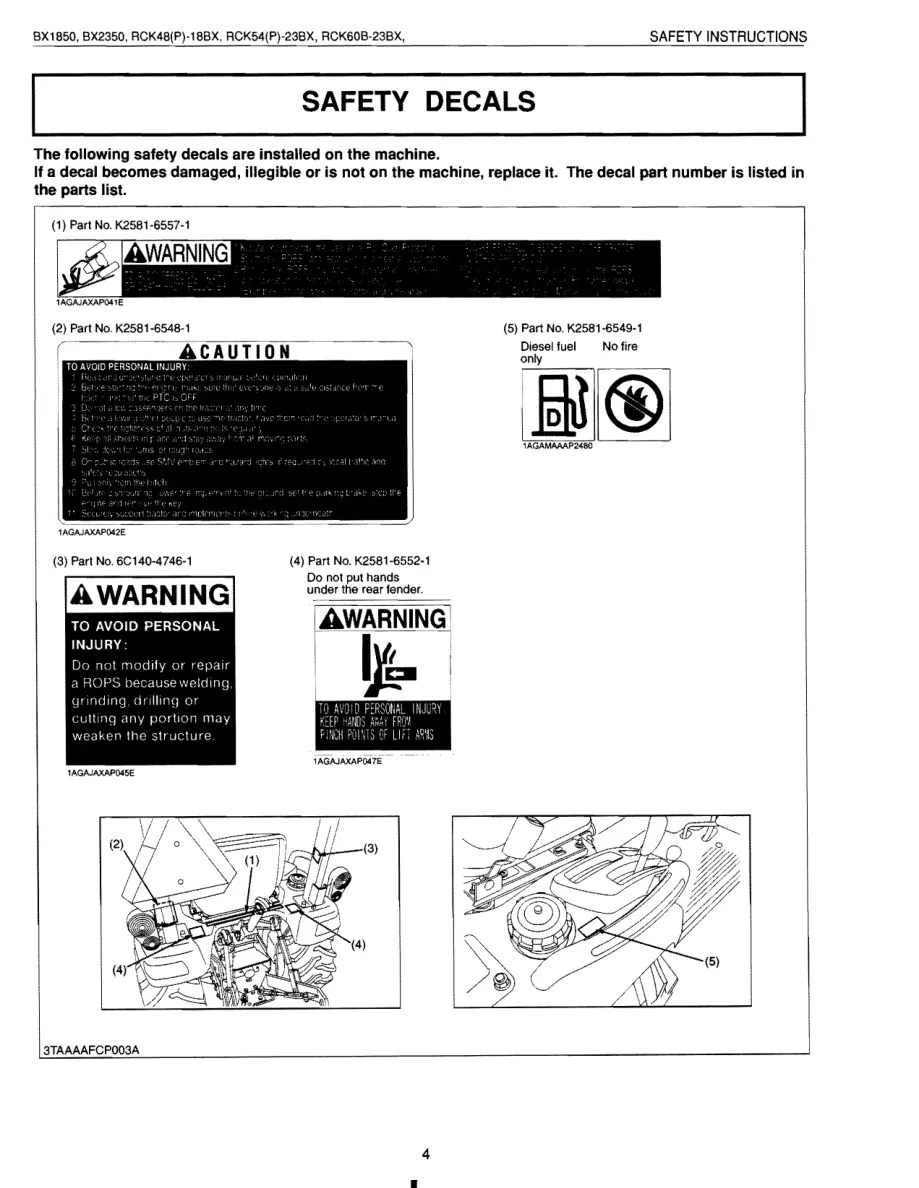 Kubota Bx1850 Tractor Service & Repair Manual preview page 4