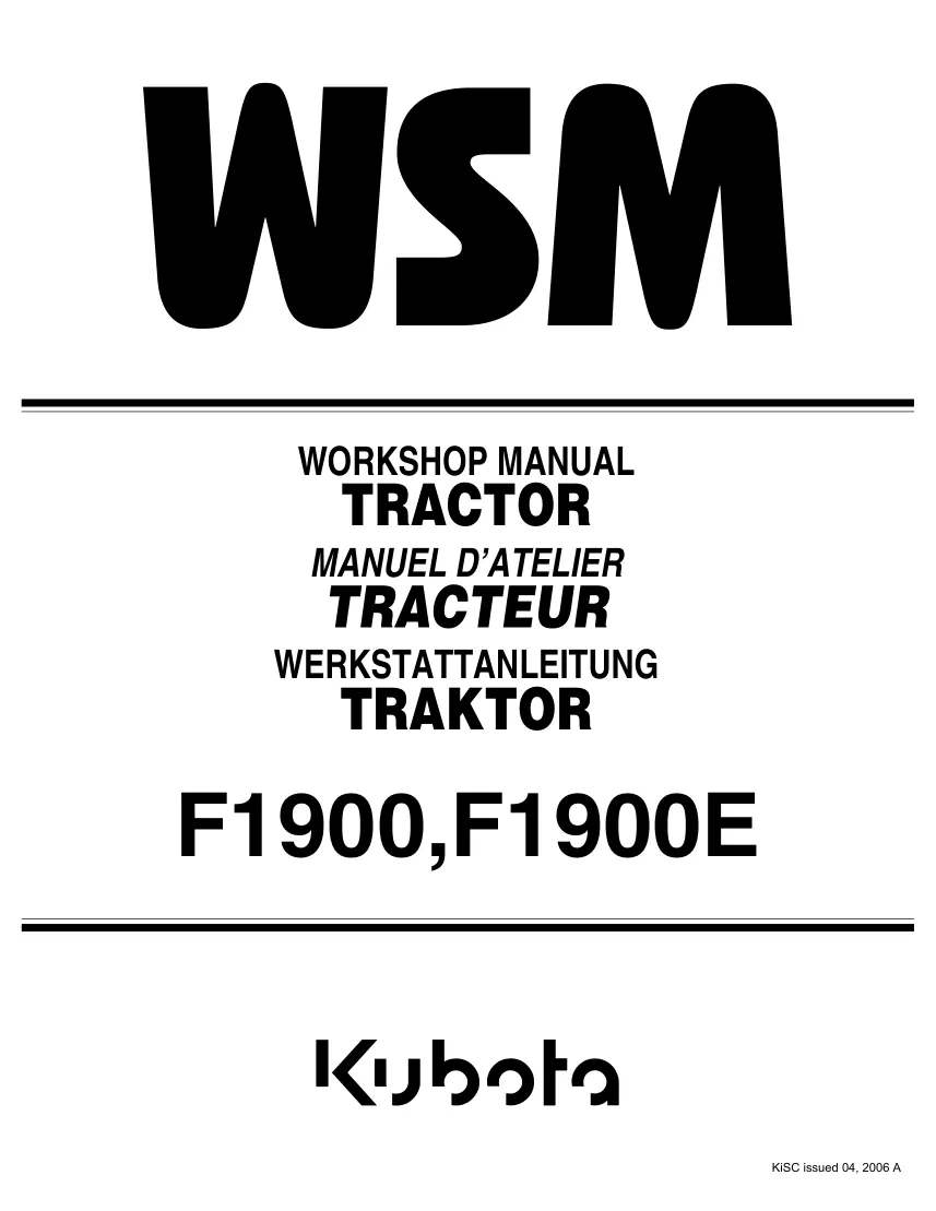 Kubota F1900 F1900E Tractor Service & Repair Manual preview page 1
