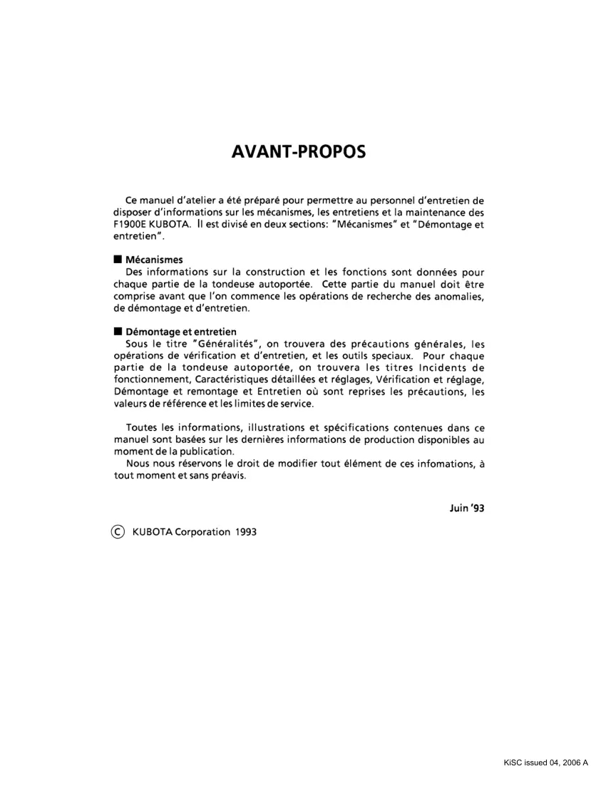 Kubota F1900 F1900E Tractor Service & Repair Manual preview page 3