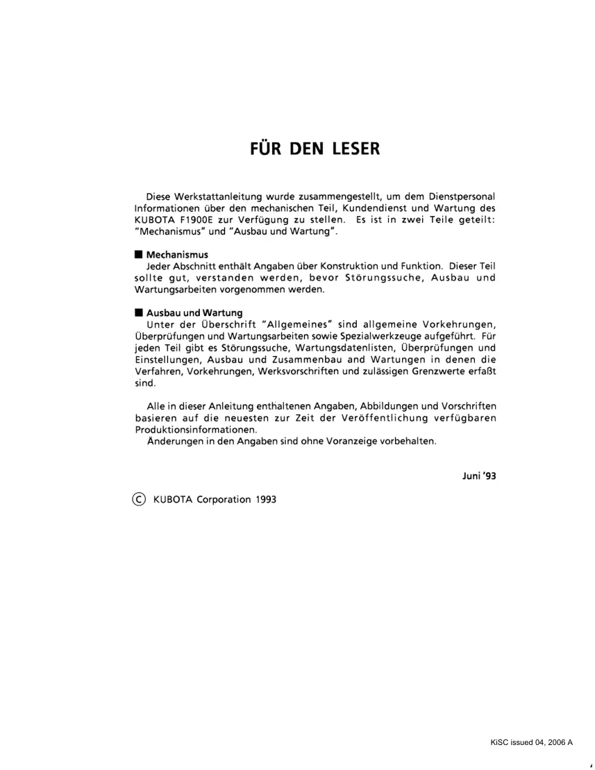 Kubota F1900 F1900E Tractor Service & Repair Manual preview page 4