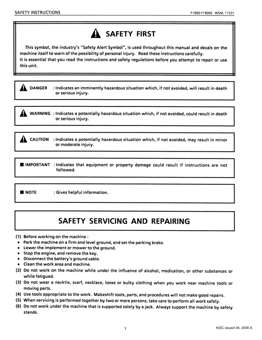 Kubota F1900 F1900E Tractor Service & Repair Manual preview page 5