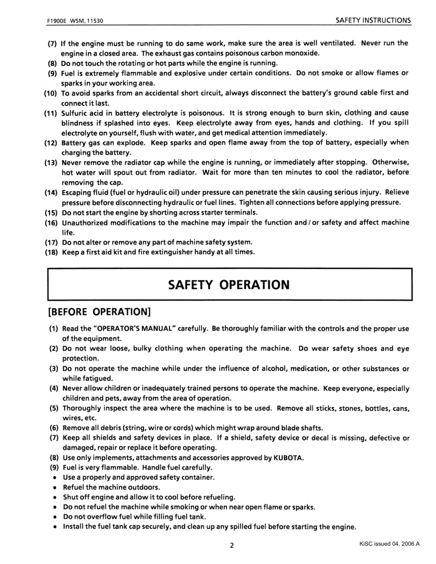 Kubota F1900 F1900E Tractor Service & Repair Manual preview page 6