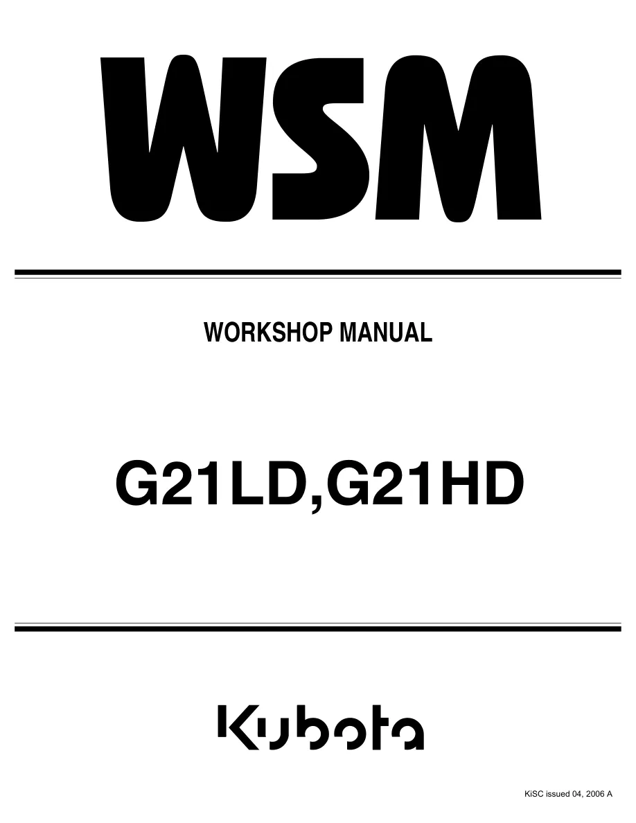 Kubota G21 G 21 LD HD G21LD G21HD Tractor Mower Service & Repair Manual preview page 1