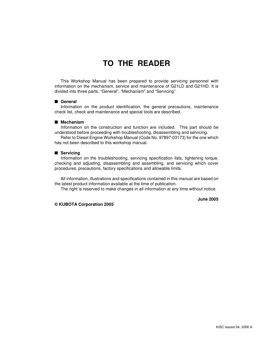 Kubota G21 G 21 LD HD G21LD G21HD Tractor Mower Service & Repair Manual preview page 2