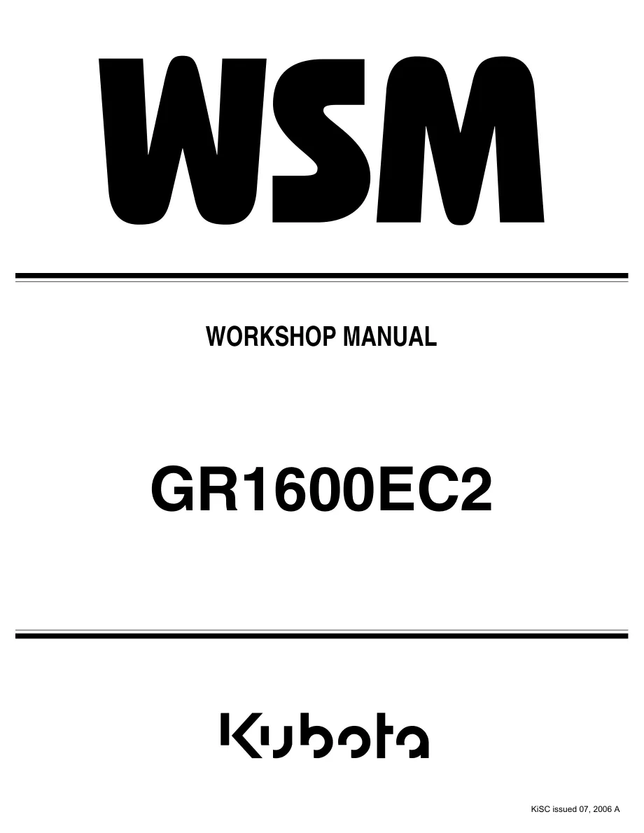 Kubota GR 1600 GR1600 Riding Mower Service & Repair Manual preview page 1