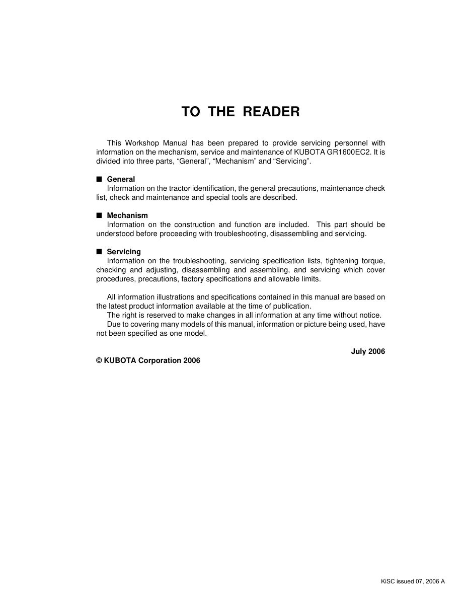 Kubota GR 1600 GR1600 Riding Mower Service & Repair Manual preview page 2