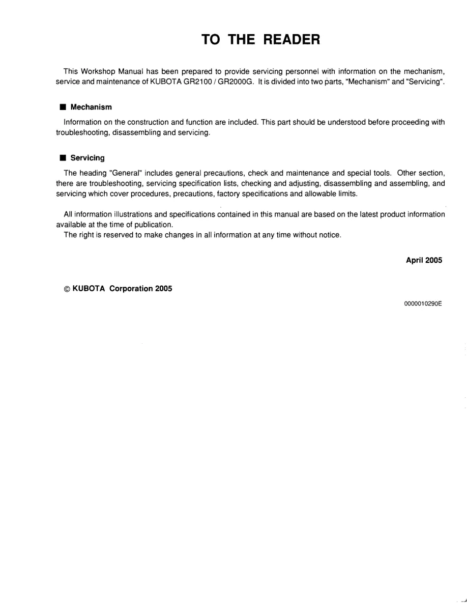 Kubota GR2100 Tractor Service & Repair Manual preview page 3