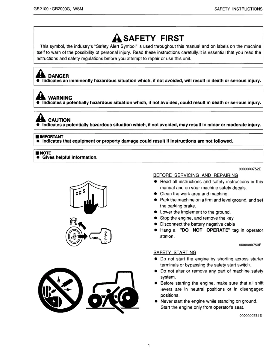 Kubota GR2100 Tractor Service & Repair Manual preview page 5