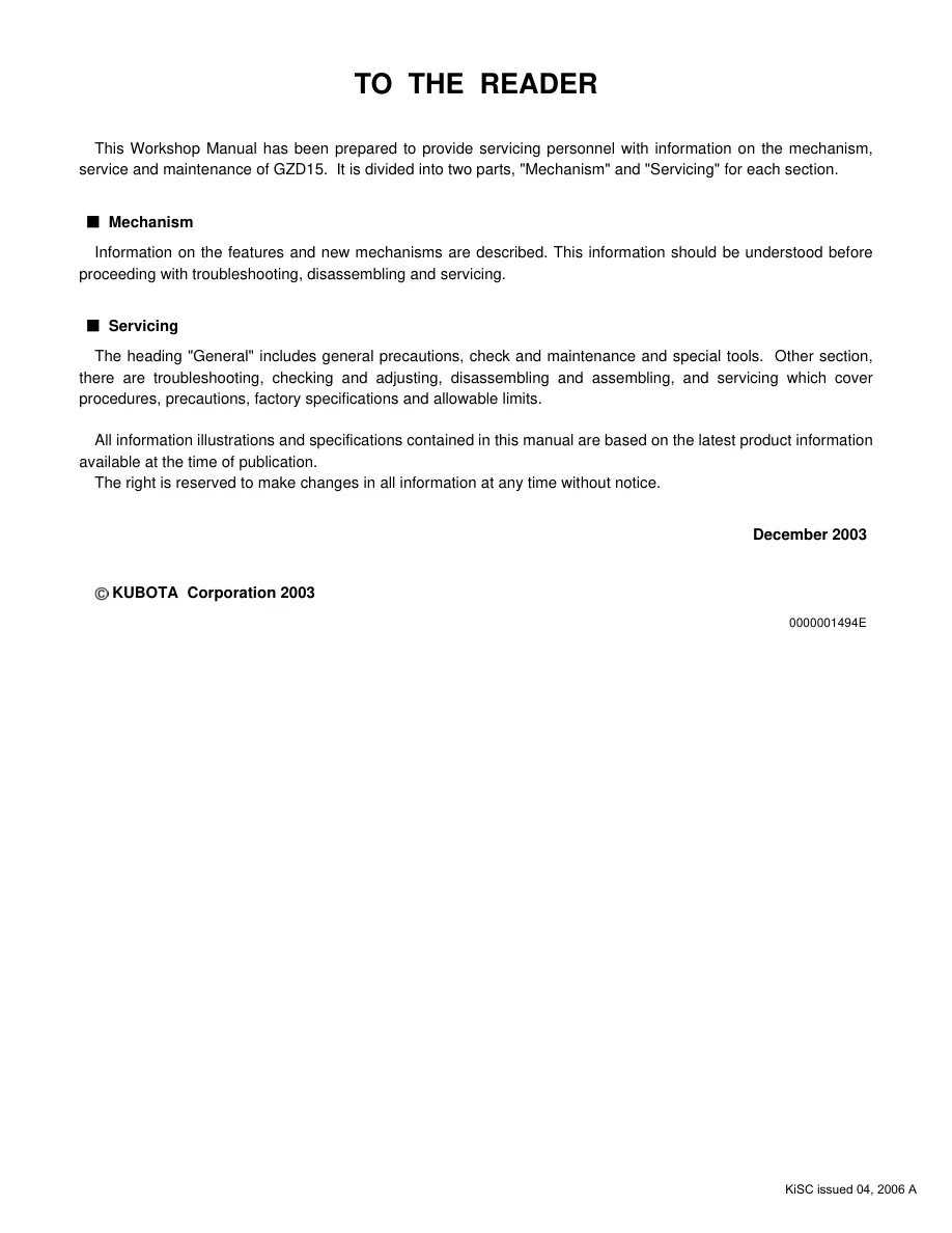 Kubota GZD15 Zero Turn Mower Lawnmower Service & Repair Manual preview page 2