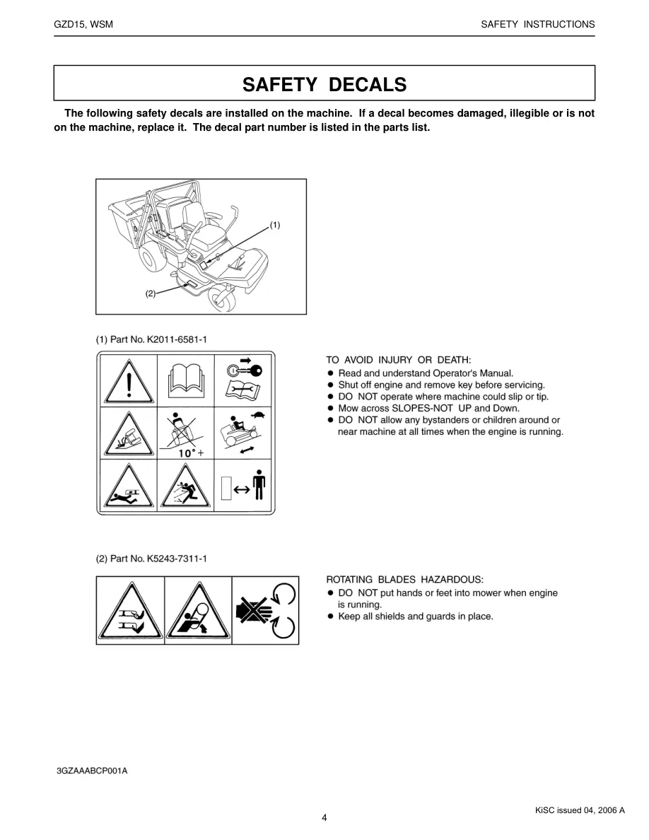 Kubota GZD15 Zero Turn Mower Lawnmower Service & Repair Manual preview page 6