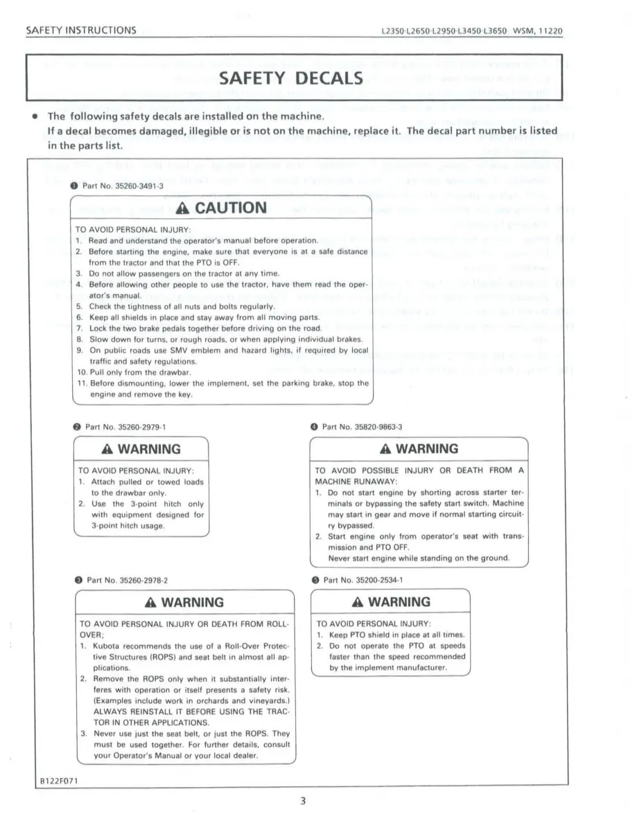 Kubota L2650GST Tractor Service & Repair Manual preview page 6