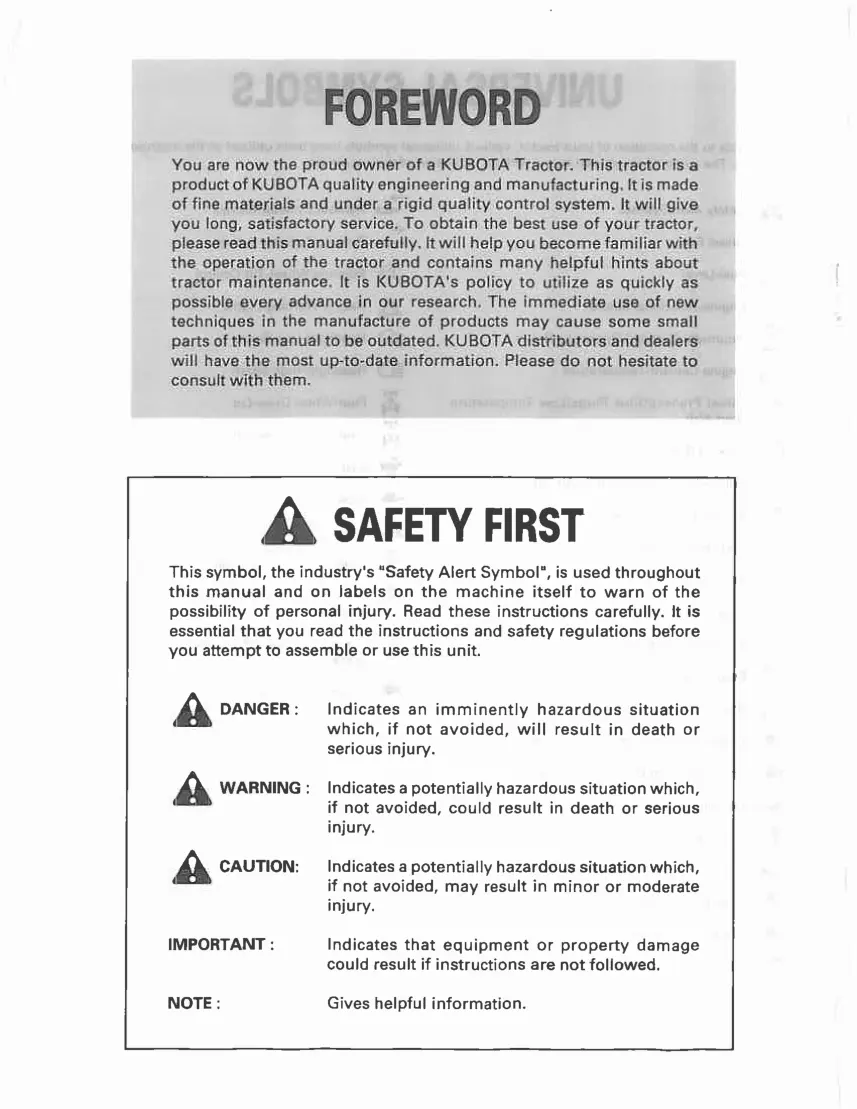 Kubota L2900 L3300 L3600 L4200 Tractor Operator's Manual preview page 4