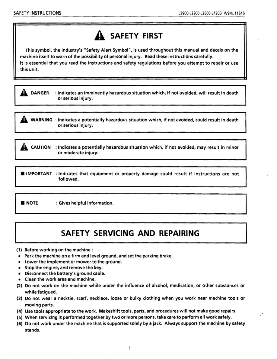 Kubota L2900 L3300 L3600 L4200 Tractor Service & Repair Manual preview page 1