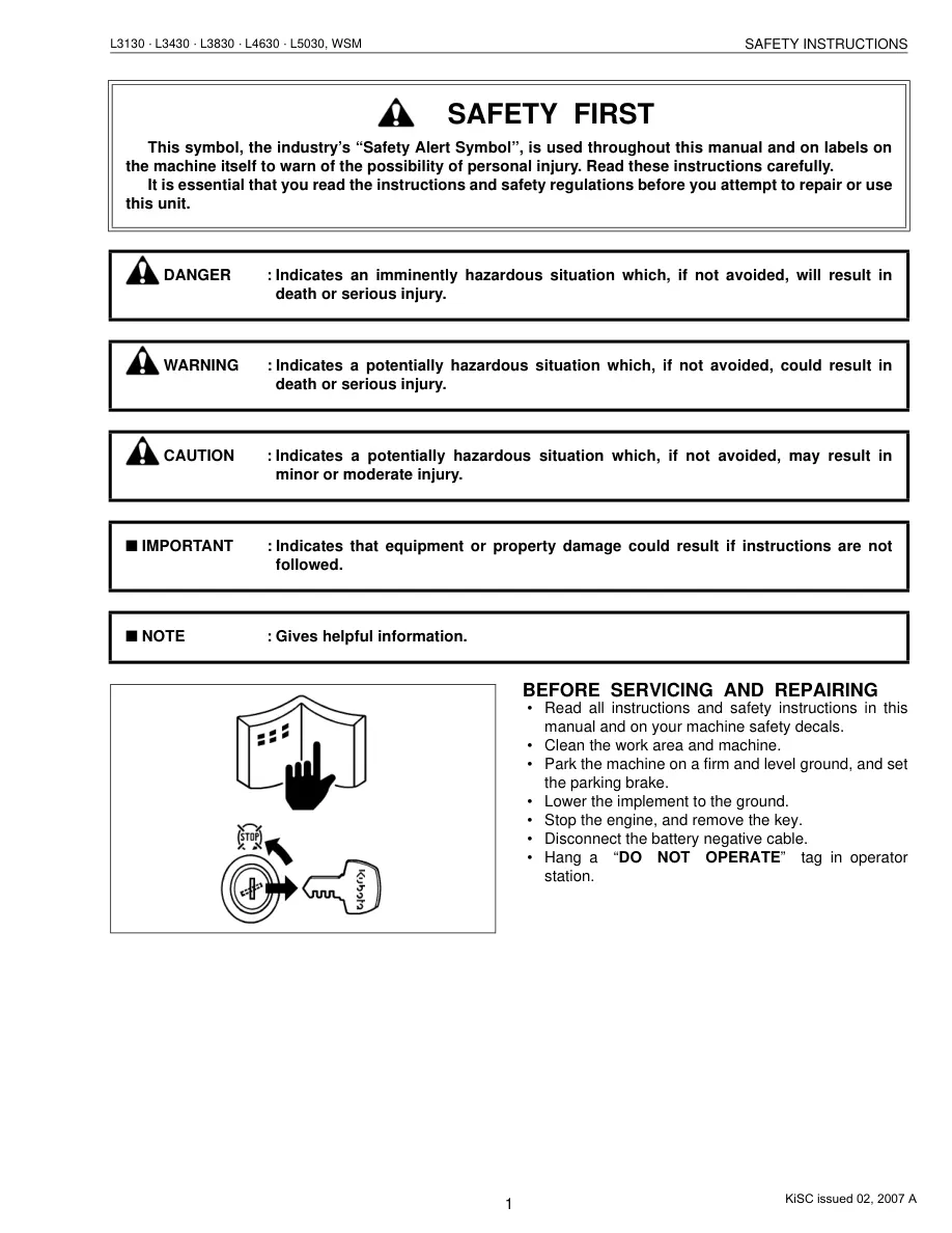 Kubota L3130 Tractor Service & Repair Manual preview page 3