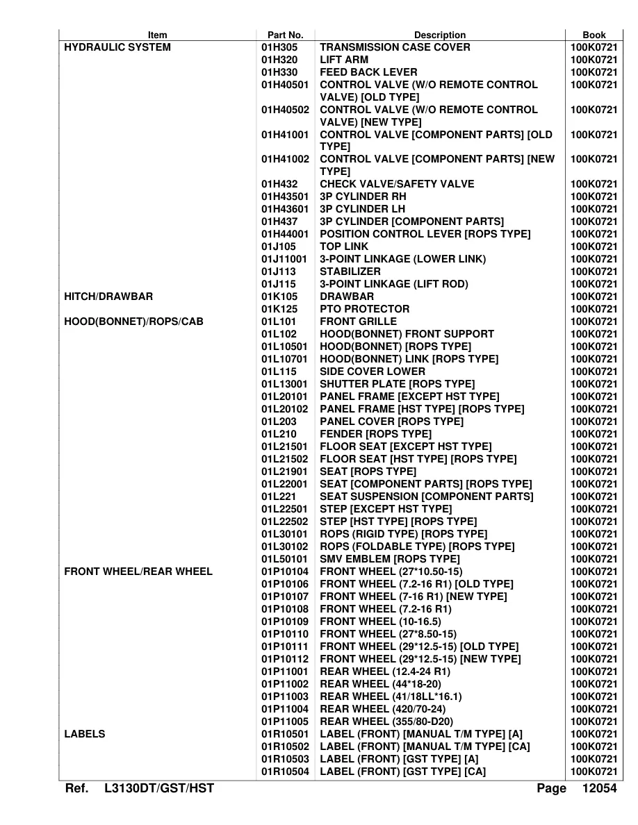 Kubota L3130DT L3130GST L3130HST Tractor Parts Manual preview page 6