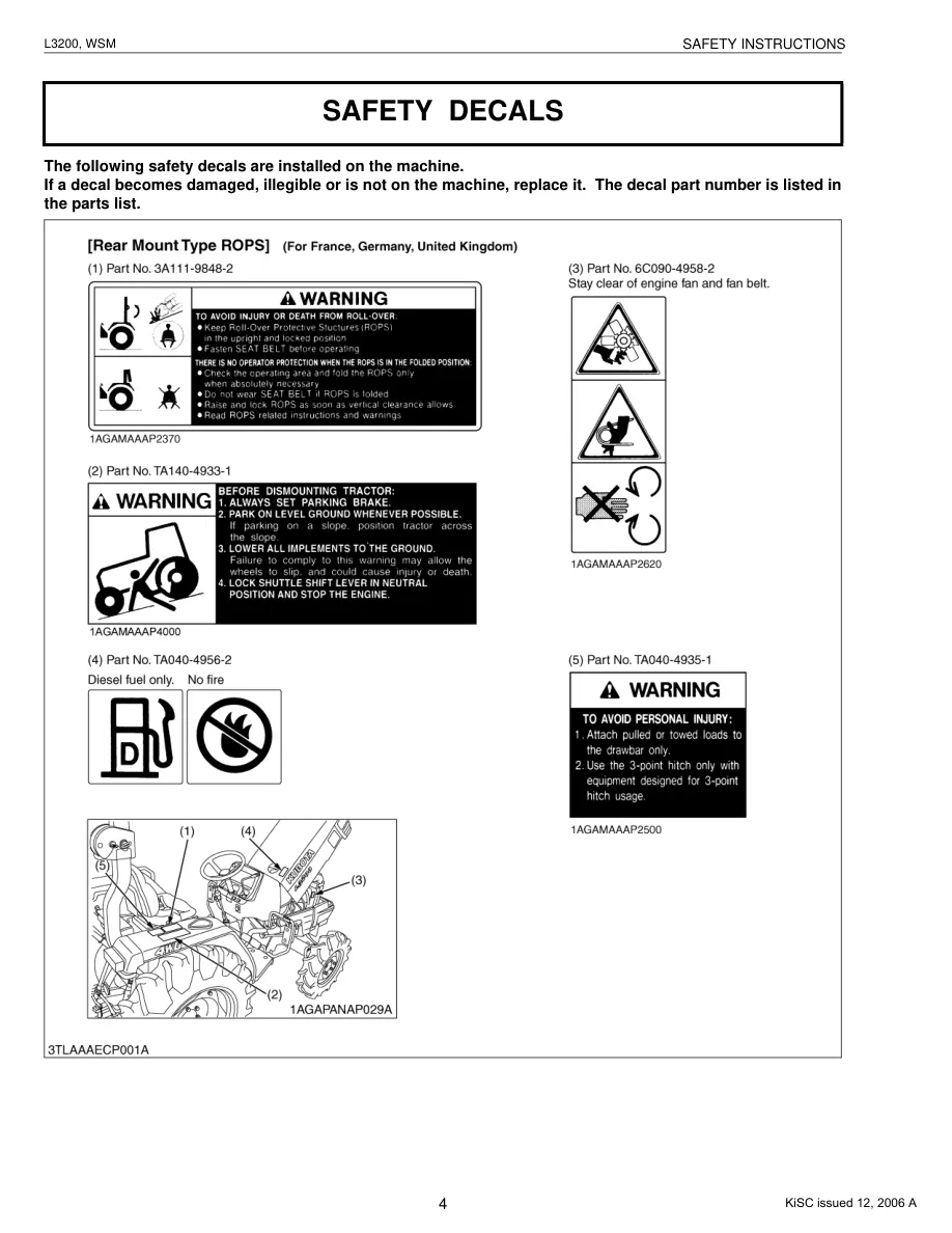 Kubota L3200 Tractor Service & Repair Manual preview page 6