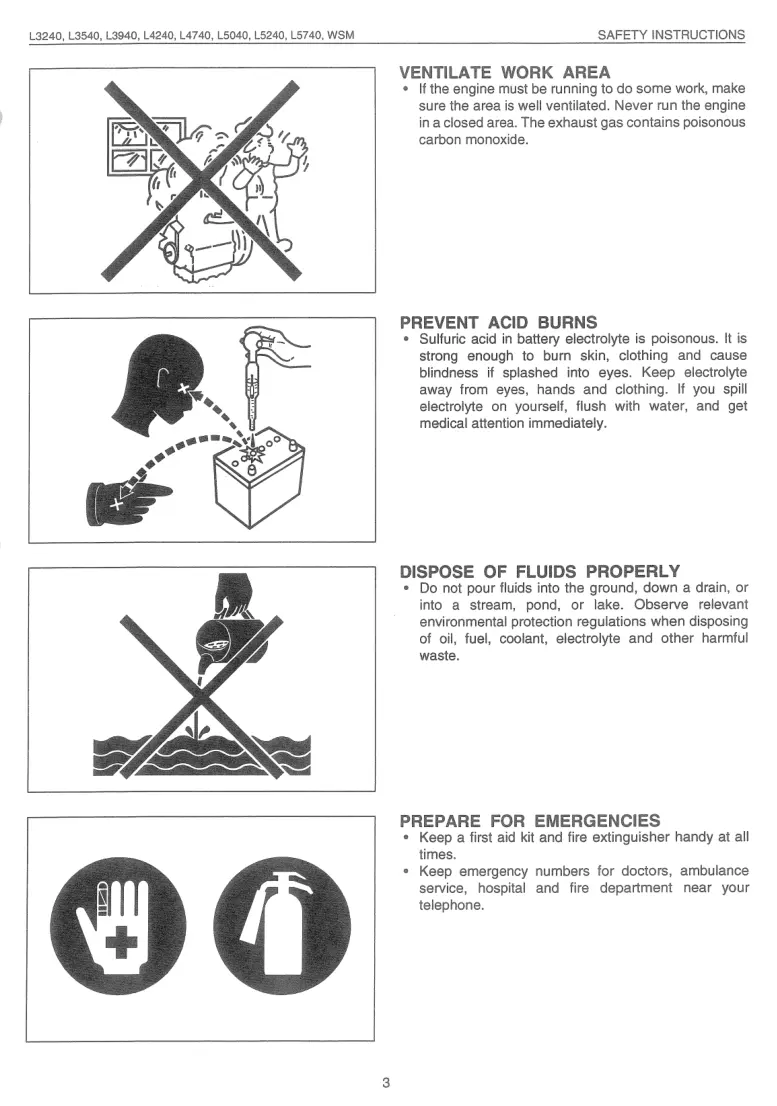 Kubota L3240 L3540 L3940 L4240 L4740 L5040 L5240 L5740 Tractor Operator's Manual preview page 4