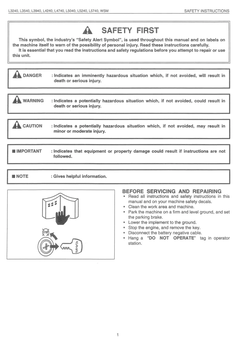 Kubota L3240 L3540 L3940 L4240 L4740 L5040 L5240 L5740 Tractor Service & Repair Manual preview page 2
