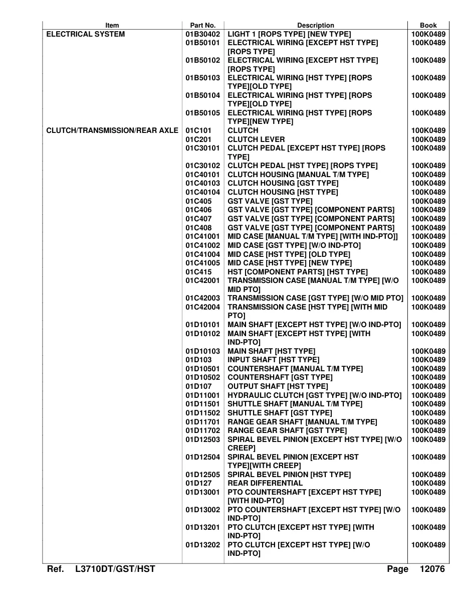 Kubota L3710 DT GST HST Tractor Parts Manual preview page 4