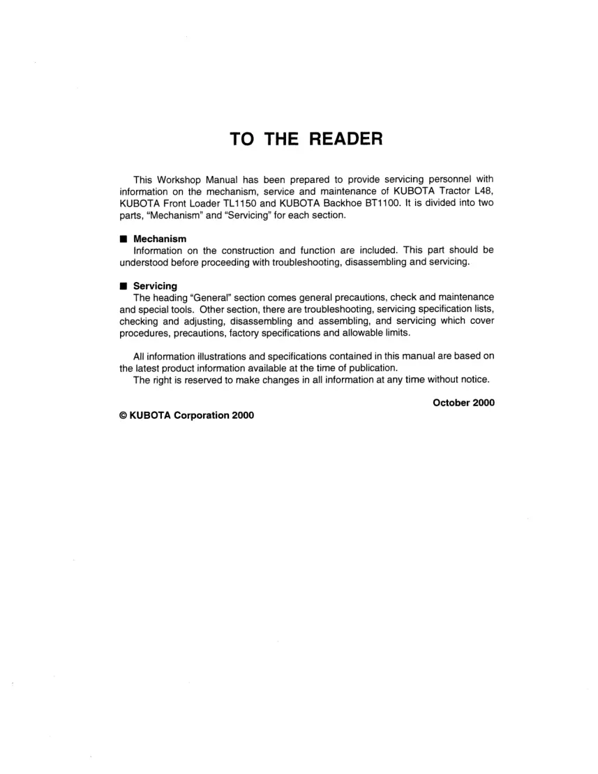 Kubota L48 Tractor Service & Repair Manual preview page 3