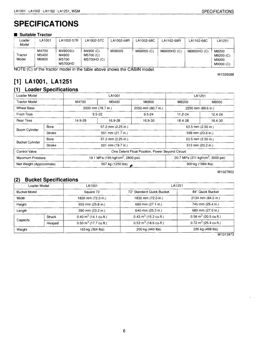 Kubota LA1001 LA1002 LA1162 LA1251 Front END Loader Service & Repair Manual preview page 6