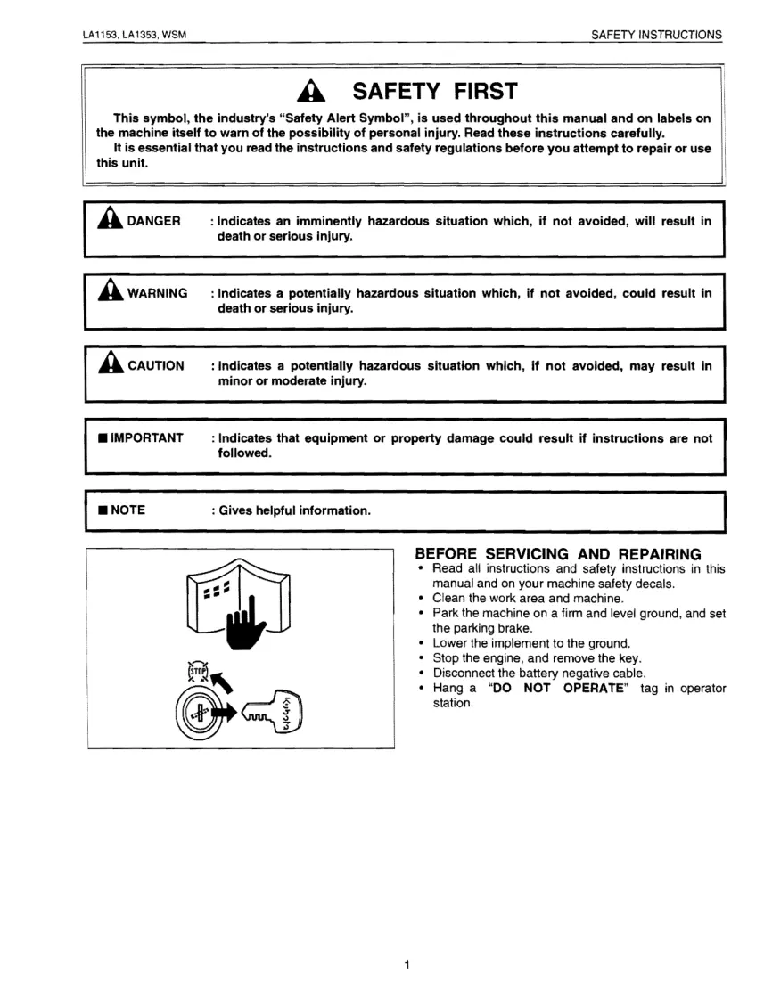 Kubota LA1153 LA1353 Front END Loader Service & Repair Manual preview page 1