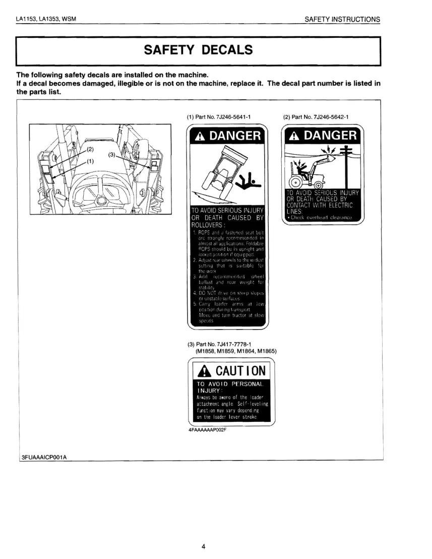 Kubota LA1153 LA1353 Front END Loader Service & Repair Manual preview page 4