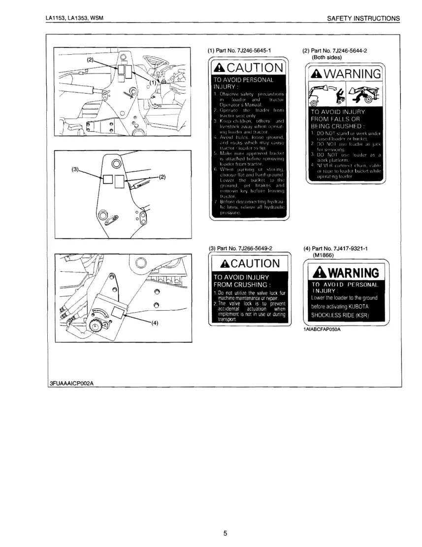 Kubota LA1153 LA1353 Front END Loader Service & Repair Manual preview page 5