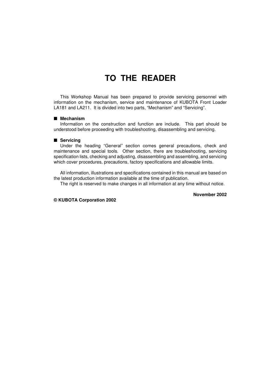 Kubota LA181 LA211 Compact Front END Loader Service & Repair Manual preview page 2
